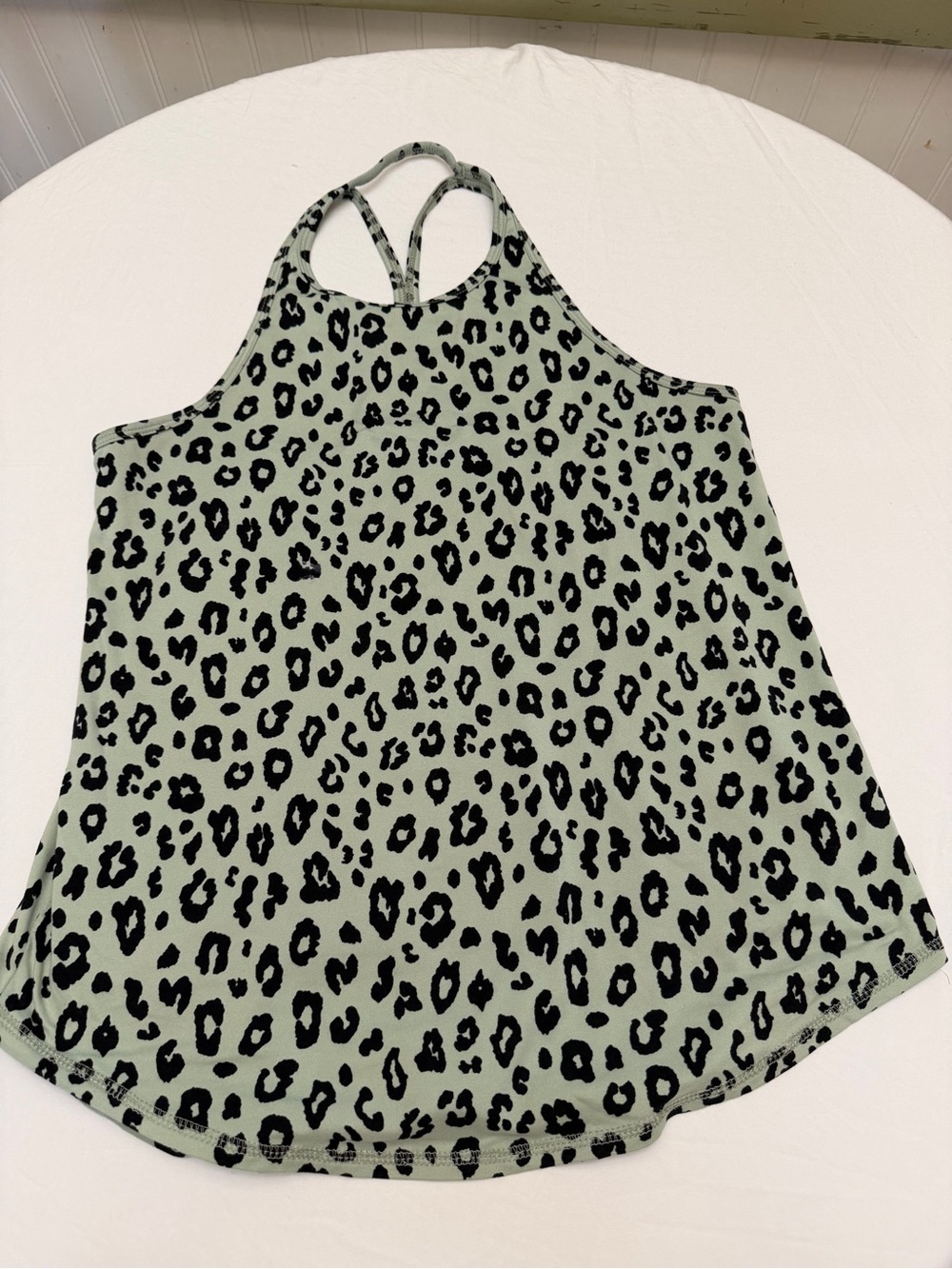 Women’s Sage Green Leopard-Print Racerback Tank Top